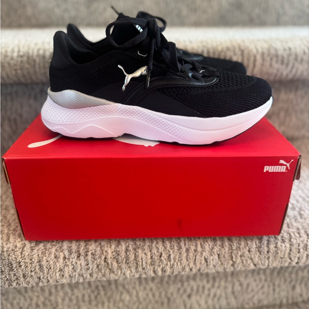 Puma SoftRide Black and White Shoes